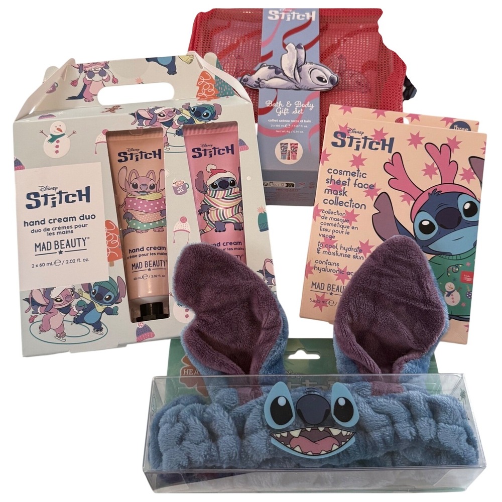 Disney Stitch Mad Beauty Spa Gift Set Face Mask Plush Headband Kawaii NIB